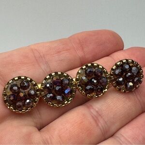 Gold Hair Clip • Garnet Red Glass Beads • 2.5”